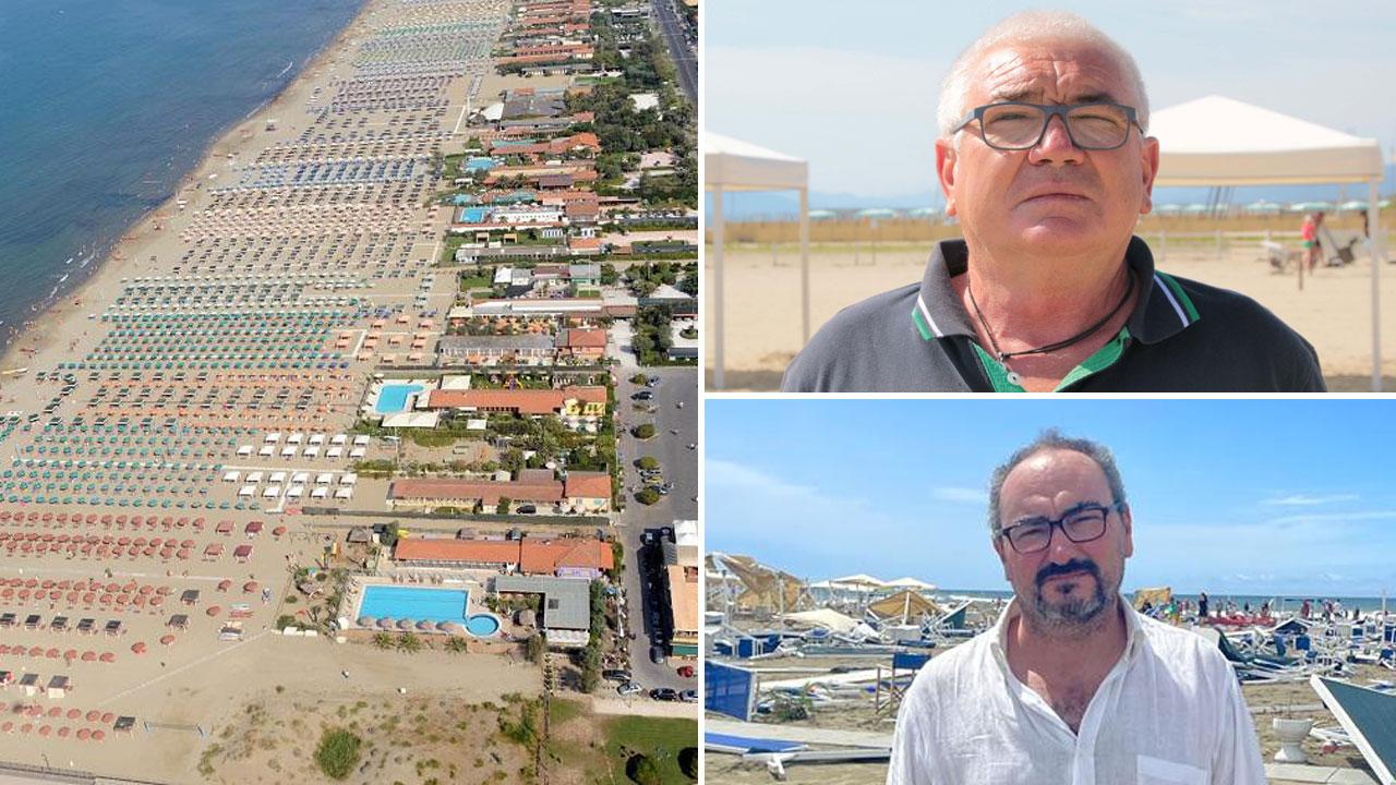Da sinistra in senso orario una veduta aerea di Marina, il presidente del Consorzio Mare Versilia Francesco Verona e il suo vice Massimo Francesconi