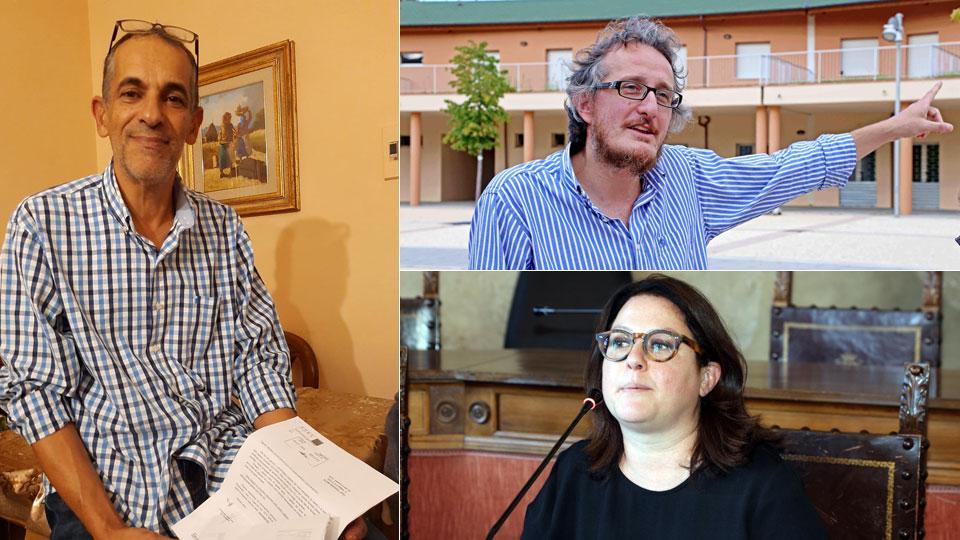 L’assessore Margherita Semplici, sopra David Innocenti segretario provinciale del Sunia.  Diani Abdelkader mostra la lettera di Spes in cui si annuncia l’aumento della voce che riguarda le utenze