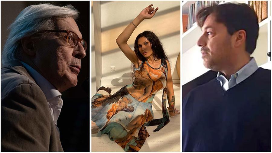
	La Venere di Botticelli riadattata da Gaultier, in mezzo a Sgarbi (a sinistra) e Montanari (a destra)

