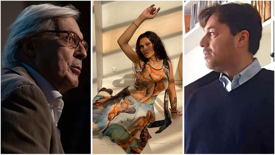 La Venere di Botticelli riadattata da Gaultier, in mezzo a Sgarbi (a sinistra) e Montanari (a destra)