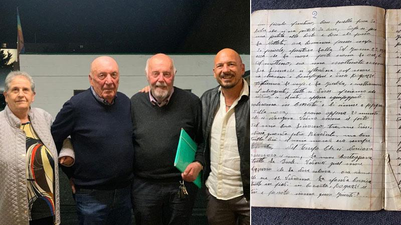
	A sinistra Daniela Bernini, Giorgio e Giovanni Bargagna e Luca Del Tongo, a destra una pagina del diario

