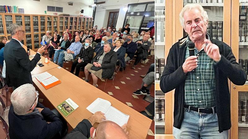 Nella foto principale l’avvocato Massimo Brancoli nell’atto di presentare la novità ai parenti delle vittime dell’eccidio del Padule di Fucecchio, tra cui Oriano Barni in primo piano a destra (foto Nucci)