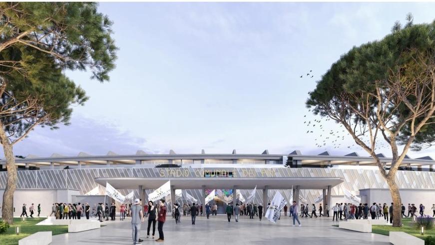 La simulazione dell’ingresso attuale dello stadio dei Pini rivisitato dal nuovo progetto
