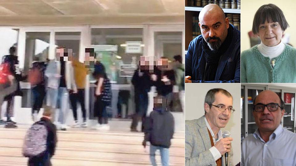 Nella foto grande l’immagine del blitz dello scorso anno al Fermi A destra, dall’alto in senso orario, i presidi Vittipaldi, Missaggia, Scapellato e Robino