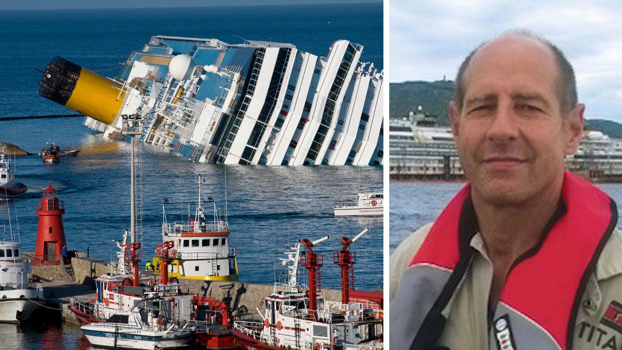 A sinistra il relitto della Costa Concordia a largo dell’Isola del Giglio, a destra Franco Israel Moreno