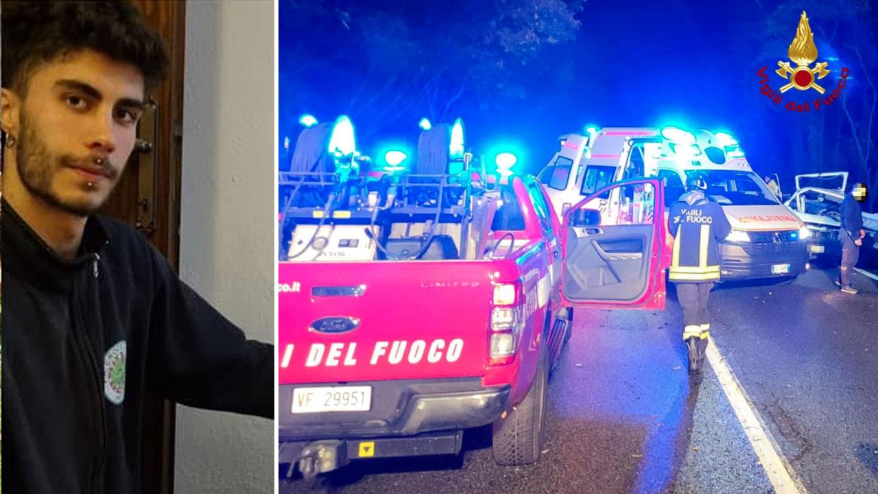 Federico Boraggini in una immagine dalla sua pagina Facebook. I mezzi di soccorso sul luogo dell’incidente