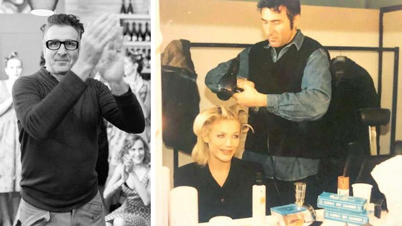 Antonio Orobello in una recente immagine e accanto mentre acconcia i capelli di Natasha Stefanenko
