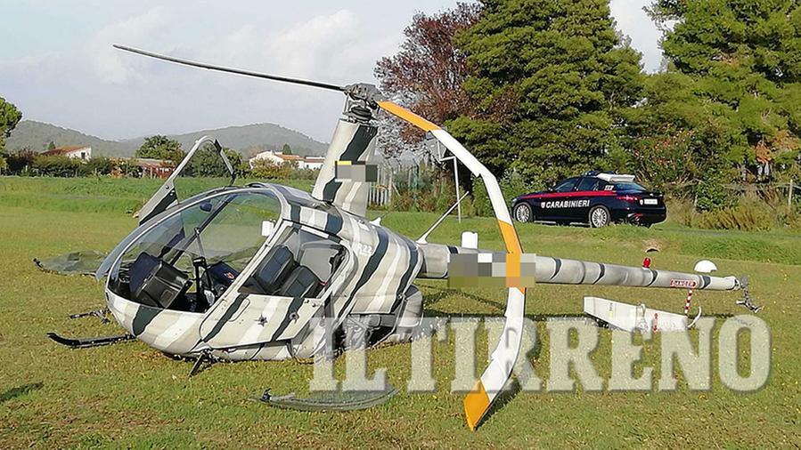 L'elicottero precipitato in fase di decollo sull'aviosuperficie di Venturina Terme