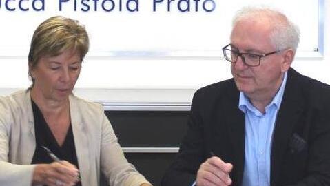 Fabia Romagnoli vicepresidente dell’associazione degli industriali e Paolo Cipriani dirigente scolastico dell’Istituto Marconi