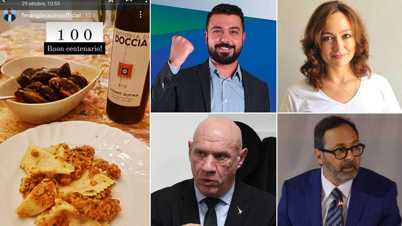 Nella foto grande il post pubblicato da Francesco Mangiaracina nel suo profilo. in senso orario Francesco Mangiaracina, Eleonora Cantoni, Il sindaco Francesco Persiani, Nicola Pieruccini