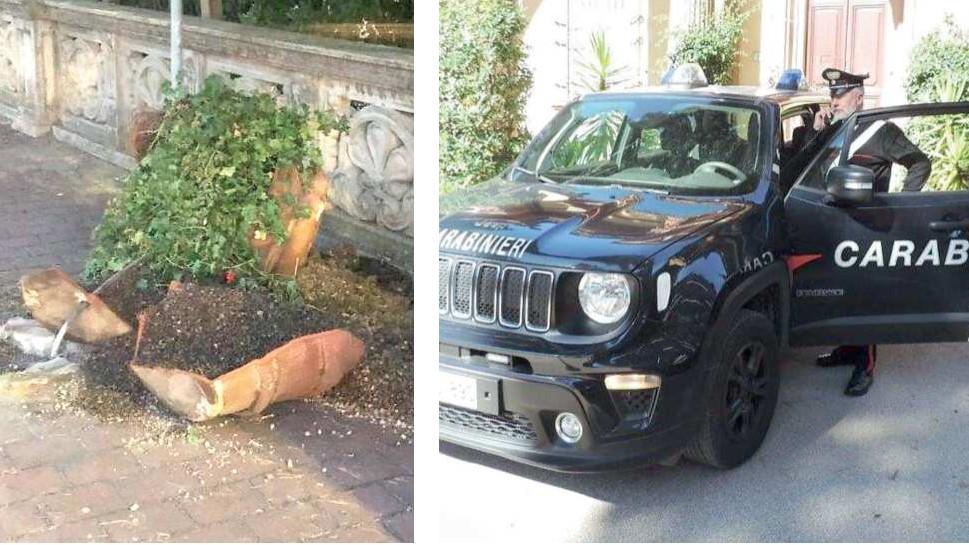 I danni lasciati dall’autore dei vandalismi scoperto dai carabinieri e denunciato
