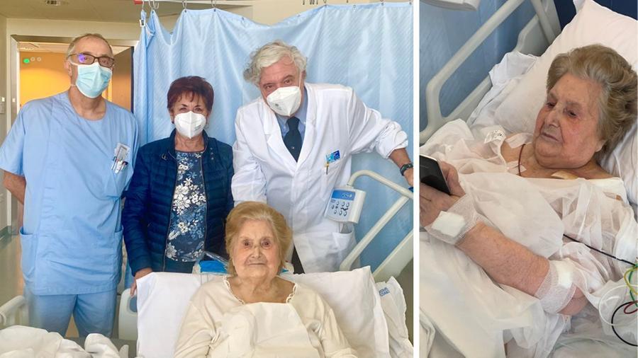 
	La signora Olga con il personale della Cardiologia

