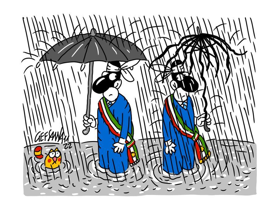 La vignetta di Gef: piani di emergenza contro le alluvioni, i sindaci sardi si mettano in regola