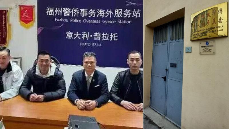 Una foto dell’interno della Fuzhou police overseas service station in via Orti del Pero e l’ingresso dello sportello