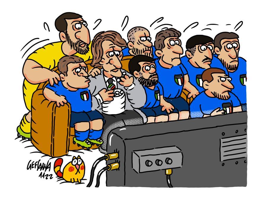 
	Gli azzurri seguiranno il mondiale in tv (vignetta di gef sanna)

