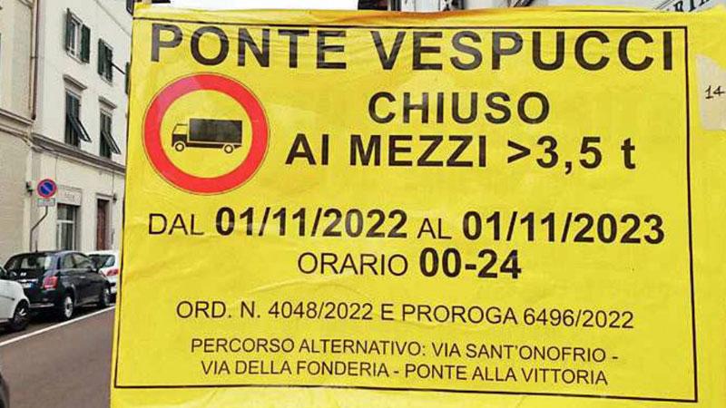 Il Ponte Vespucci di Firenze sarà chiuso ai bus per un anno