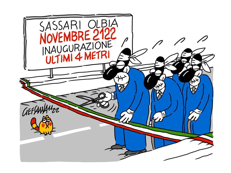 La vignetta di Gef: Sassari-Olbia a 4 corsie, lavori avanti a passo di lumaca