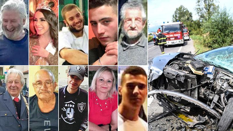 In senso orario Assuero Salani, 74 anni; Rebecca Cucchi, 18 anni; Antonio Martinis, 31 anni; Massimo Fantoni, 19 anni; Angelo Da Costa, 82 anni; Jacopo Leoni, 20 anni; Valeria Spagnol, 47 anni; Denis Jendoubi, 21 anni; Francesco Ridolfi, 70 anni; ldo Dell’Aringa, 75 anni