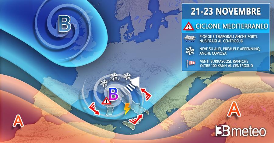 Previsioni di 3B meteo: «Weekend con vortice mediterraneo, poi sarà ‘Tempesta di Santa Cecilia’»