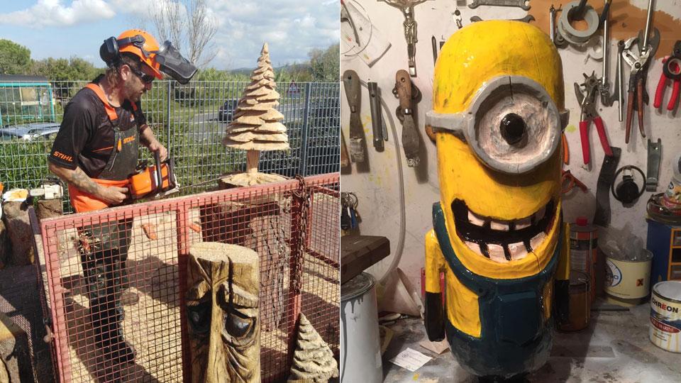 Cecina, ecco “Motogeppetto”: trasforma tronchi in sculture con una motosega – Video