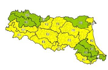 Allerta di colore giallo per piogge intense in Emilia Romagna