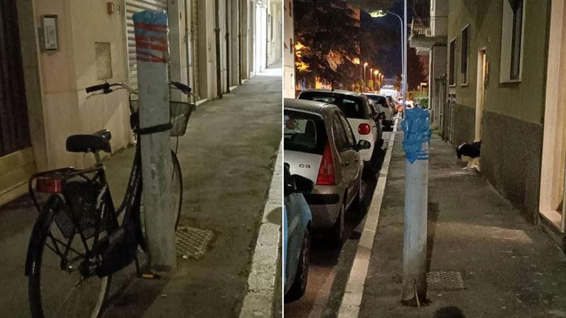 I due pali della luce tra via Arno e via Tevere rimossi e finiti al centro della segnalazione dei residenti della zona per la mancata illuminazione dell’area vicina al tribunale: i cittadini hanno evidenziato anche l’aspetto della sicurezza, complice il buio
