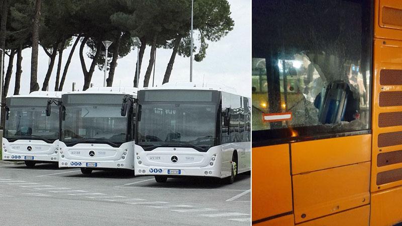 Due mezzi di Autolinee Toscane e il pullman danneggiato l’altra sera intorno alle 19.40 alla stazione di Pisa