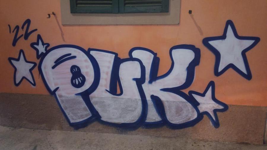 Una delle scritte eseguite dai ragazzi poi fermati dalla polizia