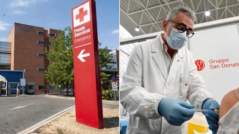 Il pronto soccorso dell’ospedale Versilia (a sinistra) e il virologo Fabrizio Pregliasco durante una vaccinazione