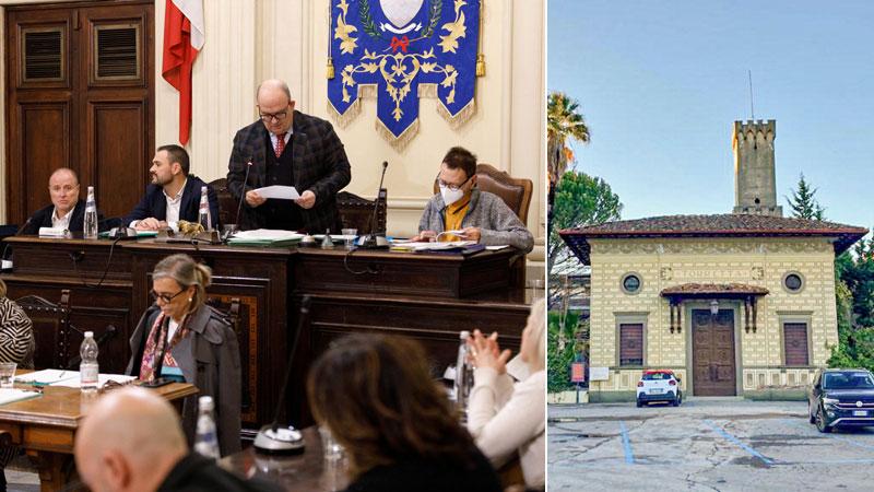 Un momento del consiglio comunale, accanto lo stabilimento termale Torretta (foto Nucci)