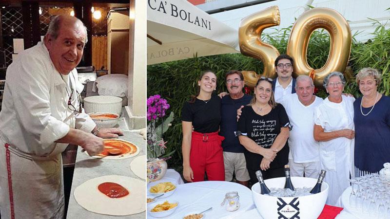 Gianfranco Falseni al lavoro nel suo locale a fianco con la famiglia per i 50 anni di attività (foto Nucci)