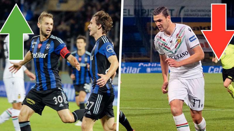 
	A sinistra De Vitis e Tramoni esultano insieme dopo una delle 3 reti del Pisa nel trionfo con la Ternana; a destra Andrea Favilli, pisano centravanti delle Fere&nbsp;

