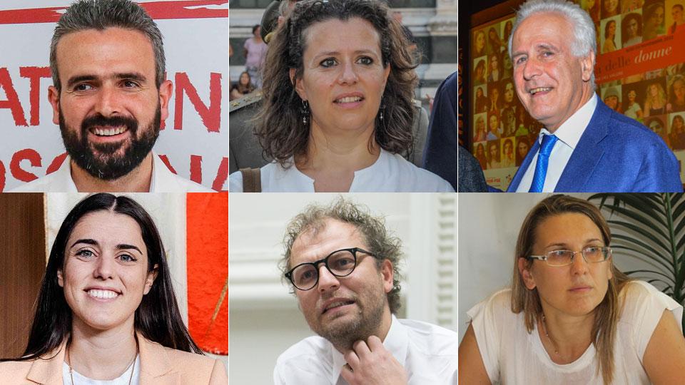 In alto l’assemblea al circolo di San Bartolo a Cintoia Sotto, da sinistra: Parrini, Biti, Giani, Rossetti, Lotti e Pecchioli