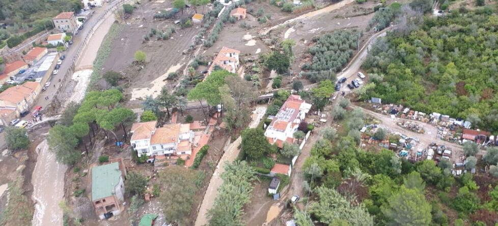 Una delle immagini aeree scattate in via di Sant’Alò dai vigili del fuoco il giorno dopo l’alluvione del 10 settembre 2017