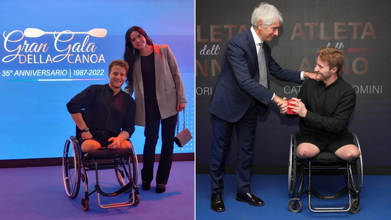 A sinistra Christian Volpi con Sara Del Gratta, a destra con il ministro dello Sport Andrea Abodi