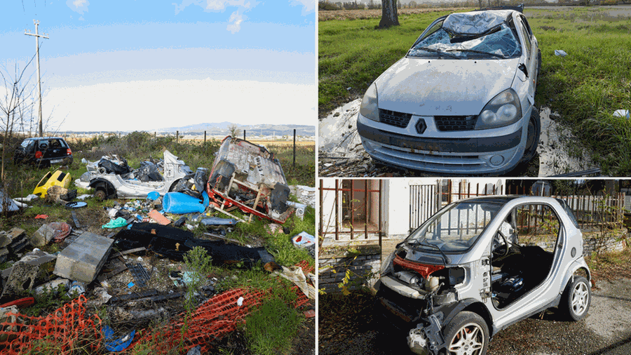 
	Le carcasse d&rsquo;auto e i rifiuti abbandonati nella zona di via della Serpa a Villanova

