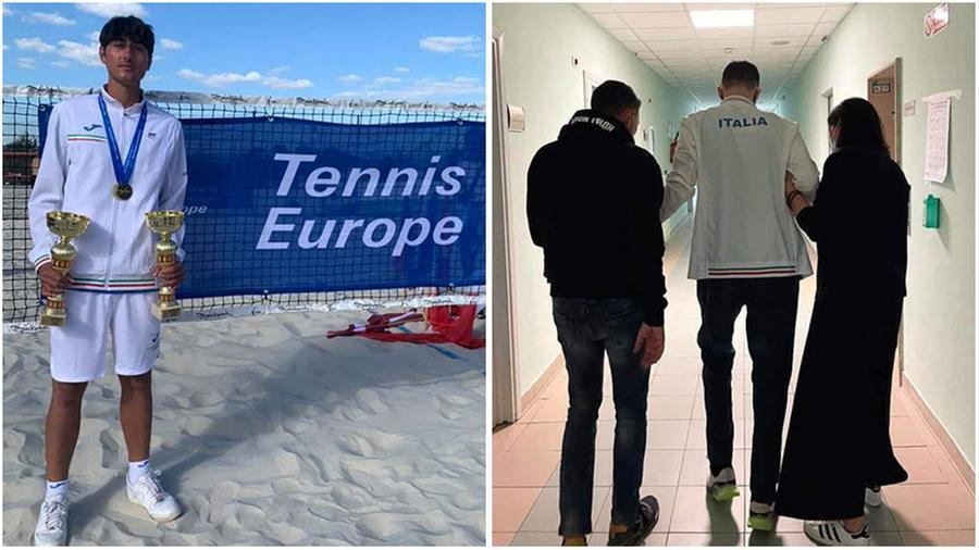 
	In alto a sinistra con i trofei di beach tennis e a destra mentre cammina in ospedale da dove &egrave; stato dimesso nelle scorse ore

