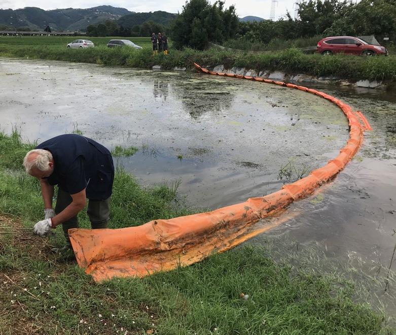 Raccolta degli sfalci dopo un intervento di ripulitura delle sponde di un corso d’acqua