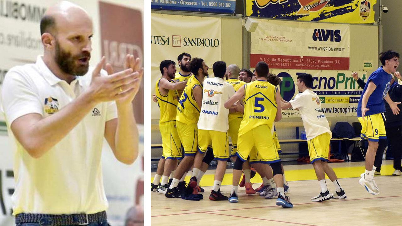Il coach Cagnazzo e l'esultzione della squadra (foto Paolo Barlettani)