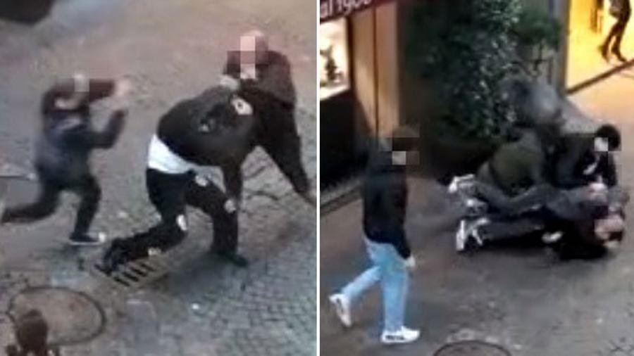 
	Due momenti della rissa in corso Matteotti a Pontedera&nbsp;

