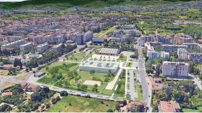 Il rendering della nuova scuola che nascerà nell’area di Turri