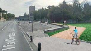 Il rendering che mostra come sarà la nuova pista ciclopedonale 