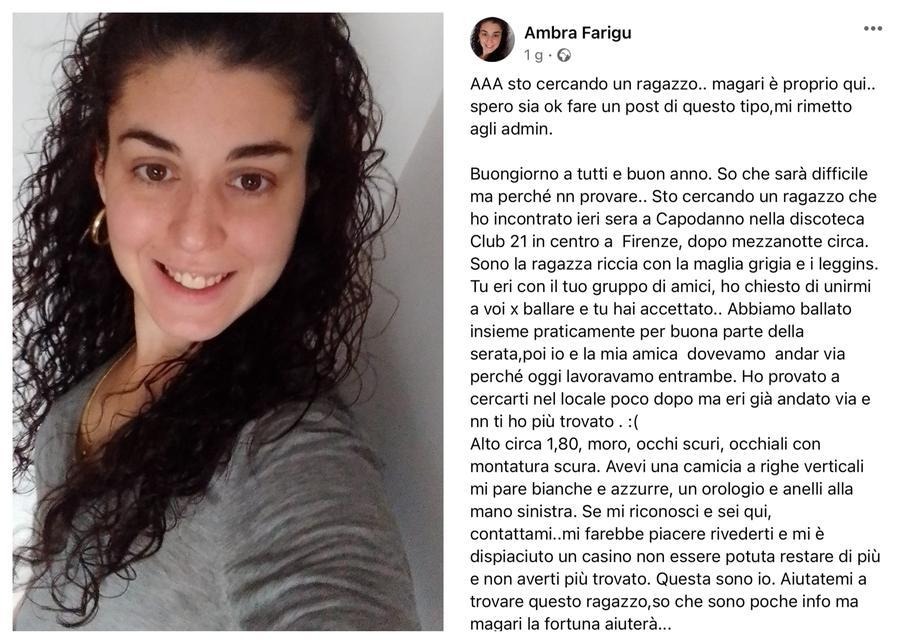 Firenze, Ambra chiede aiuto sui social: «Aiutatemi a rintracciare il ragazzo conosciuto la notte di Capodanno». E il post diventa virale