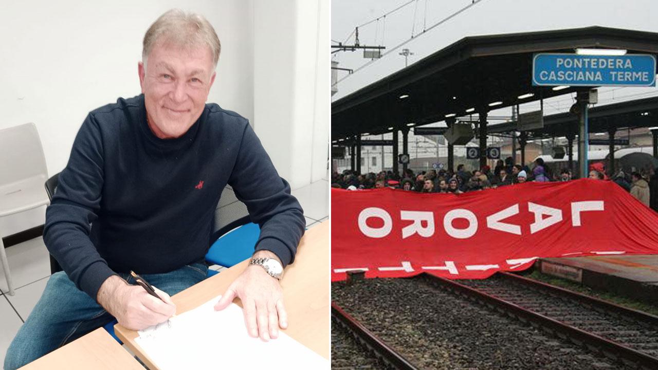 La firma di Graziano Barsotti sul recente accordo per i 55 operai da assumere e uno sciopero del passato con blocco della stazione ferroviaria di Pontedera (Franco Silvi)