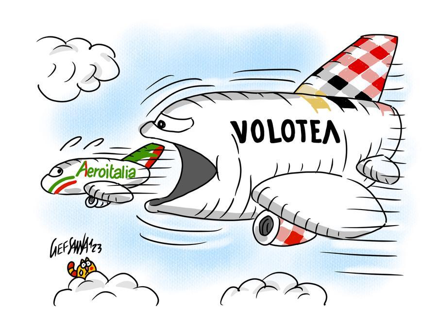 La vignetta di Gef: Volotea annulla l’offerta di Aerotialia sulla Olbia-Roma