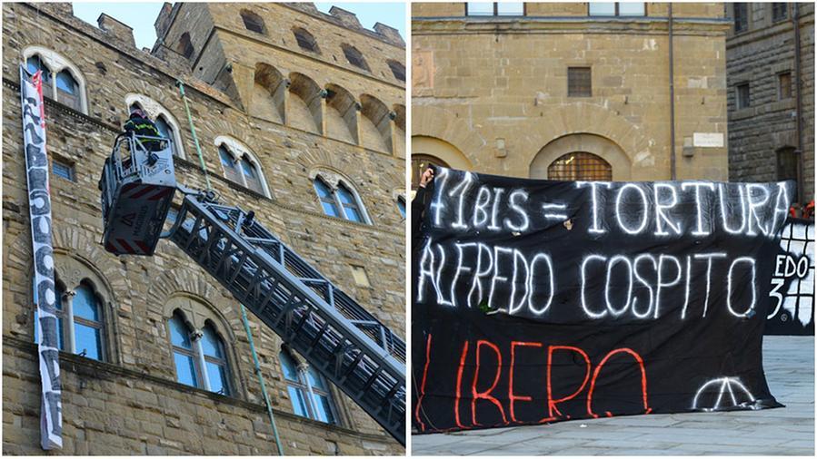 Firenze, gli anarchici occupano Palazzo Vecchio e affiggono uno striscione per l’insurrezionalista in carcere – Video