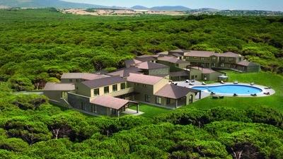 Una veduta della pineta di Is Arenas di cui si nota l'albergo