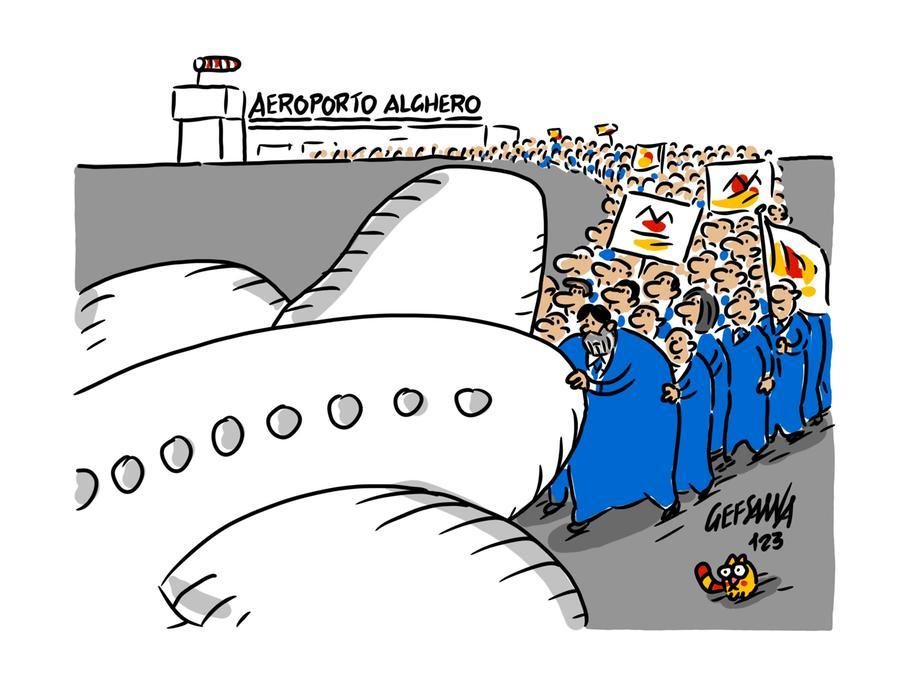 La vignetta di Gef: tutti in piazza per difendere lo scalo di Alghero
