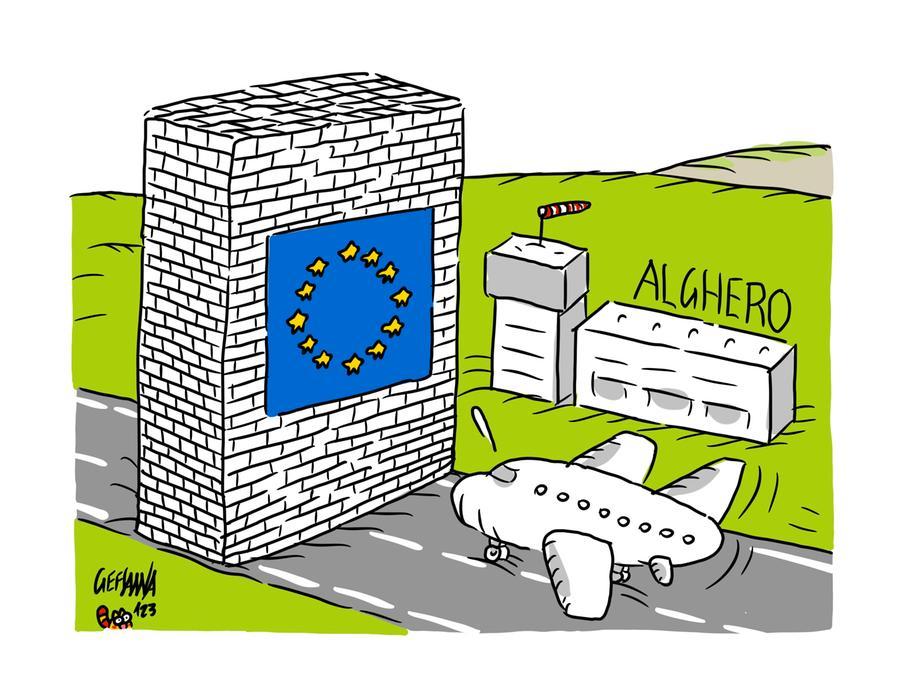 La vignetta di Gef: un muro Ue sulla Continuità territoriale dei sardi