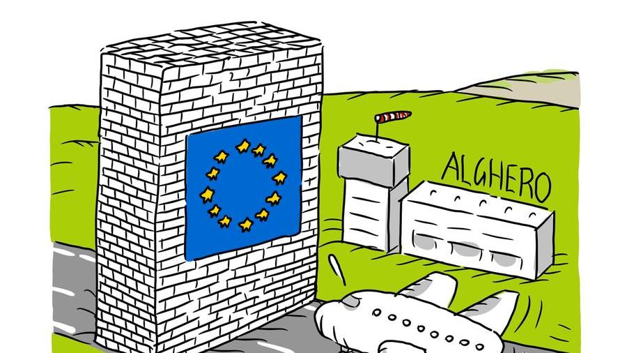 La vignetta di Gef: un muro Ue sulla Continuità territoriale dei sardi